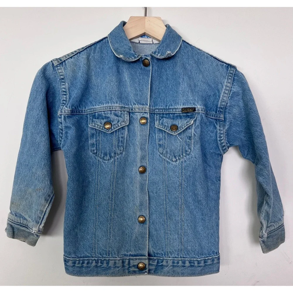 Vintage OshKosh B'gosh Kids Denim Jacket Patches‎ Canada Mickey Paris Size 6X